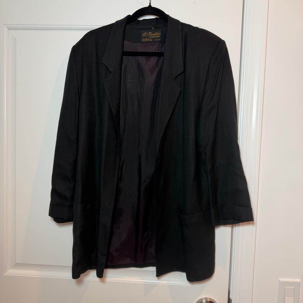 Verdile's Custom Tailor 100% Wool Womens Black Blazer Front Pockets